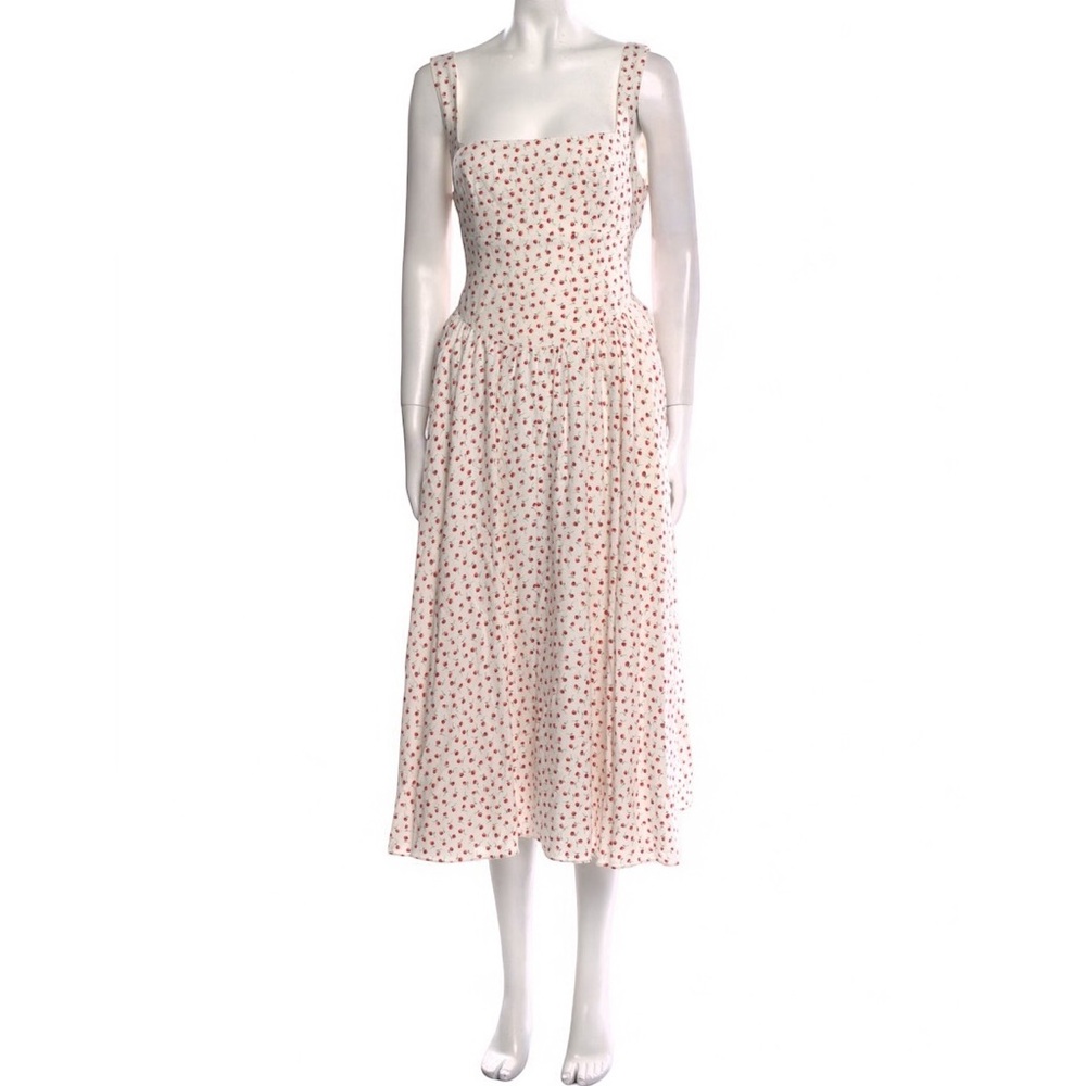 Caroline Constas Cream Midi Dress with Red Floral Print